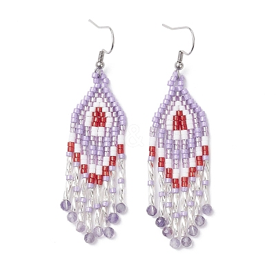 Natural Amethyst Rhombus Dangle Earrings EJEW-MZ00567-05-1