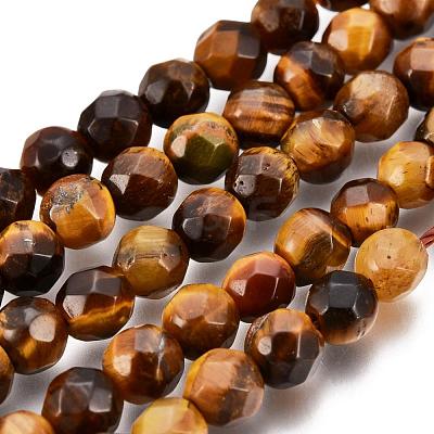 Faceted Grade A Natural Tiger Eye Round Bead Strands G-F260-01-4mm-1