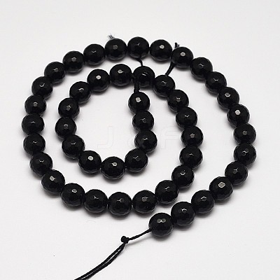 Faceted Round Grade A Synthetic Black Stone Beads Strands G-N0137-04-6mm-1