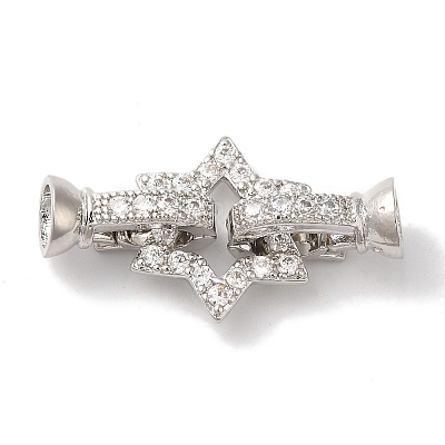 Star Rack Plating Brass Micro Pave Clear Cubic Zirconia Fold Over Clasps KK-A225-07P-1