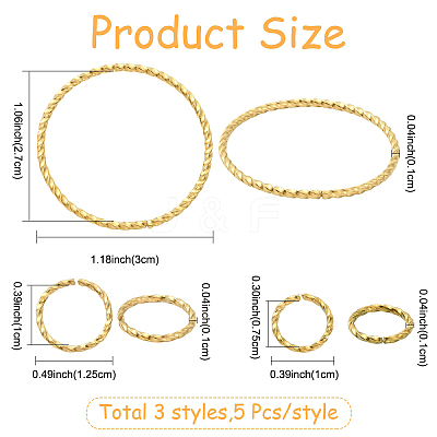 15Pcs 3 Styles 304 Stainless Steel Open Jump Rings STAS-YW0011-26-1
