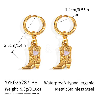 304 Stainless Steel Shoes with Heart Hoop Earrings KC5078-7-1