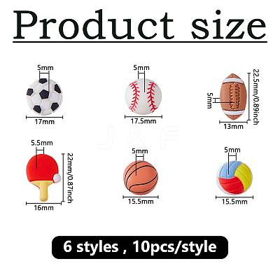 60Pcs 6 Styles Sport Opaque Resin Cabochons CRES-DC0001-10-1
