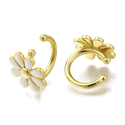 Rack Plating Flower Brass Cuff Earrings X-EJEW-H016-33G-01-1