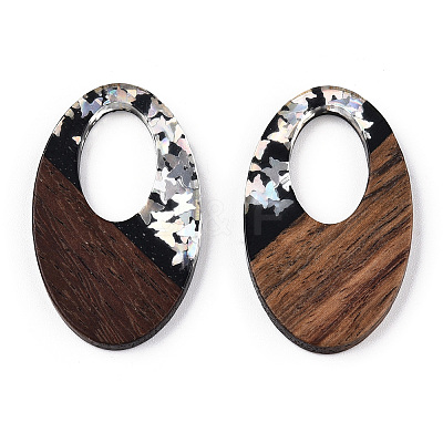 Opaque Resin & Walnut Wood Pendants RESI-N039-62B-1