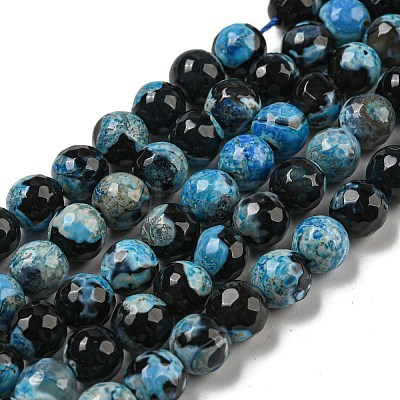 Faceted Round Dyed Natural Fire Crackle Agate Beads Strands G-D769-8mm-04-1