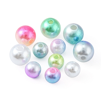 420Pcs 12 Style Rainbow ABS Plastic Imitation Pearl Beads OACR-FS0001-27-1