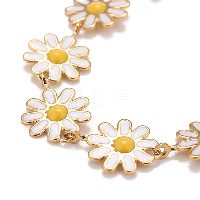 Enamel Daisy Link Chains Bracelet BJEW-P271-01G-1