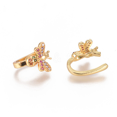 Golden Plated Brass Micro Pave Cubic Zirconia Cuff Earrings EJEW-L244-19G-1