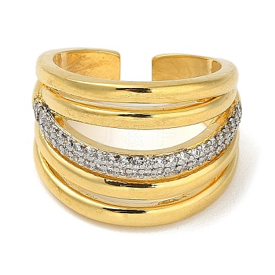 Rack Plating Brass Micro Pave Cubic Zirconia Cuff Finger Rings for Women RJEW-C114-16D-G-1