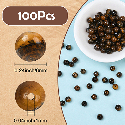 100Pcs Round Natural Tiger Eye Beads G-SP0001-21B-1