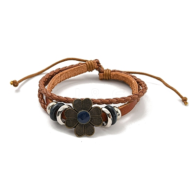 Braided PU Leather & Waxed Cords Multi-strand Bracelets BJEW-P329-07A-AB-1