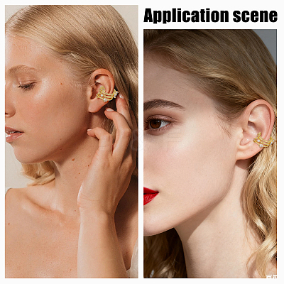 4Pcs Triple C-Shaped Alloy Micro Pave Clear Cubic Zirconia Cuff Earrings EJEW-WR0001-011-1
