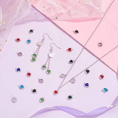 48Pcs 8 Colors Electroplated Natural Quartz Stainless Steel Faceted Heart Charms STAS-UN0056-89-1