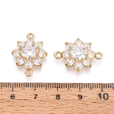 Brass Pave Clear Cubic Zirconia Connector Charms X-KK-N284-14G-1