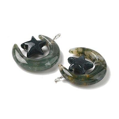 Natural Moss Agate Pendants G-Z086-01P-23-1