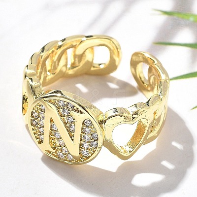 Brass Micro Pave Clear Cubic Zirconia Open Cuff Rings for Women RJEW-K289-02G-N-1