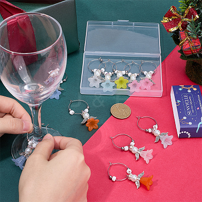 12Pcs 6 Colors Glass Wine Glass Charms AJEW-SC00008-1