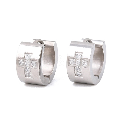 304 Stainless Steel Micro Pave Clear Cubic Zirconia Hoop Earrings EJEW-G457-03P-1