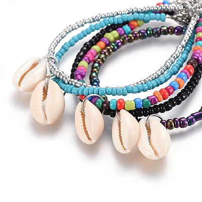 Glass Seed Beads Charm Bracelets BJEW-JB04148-1