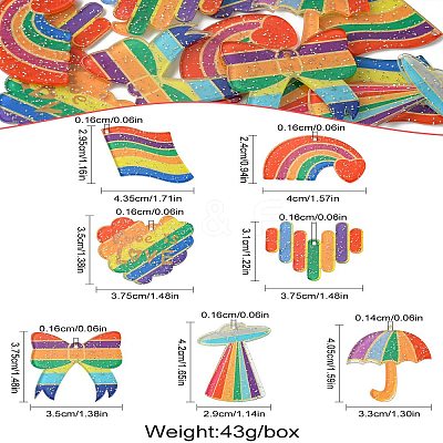 14Pcs 7 Shapes Rainbow Style Printed Acrylic Glitter Powder Pendants OACR-CJ0001-93-1