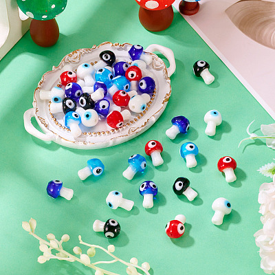 50Pcs 5 Colors Handmade Evil Eye Lampwork Beads Strands LAMP-TA0001-90-1