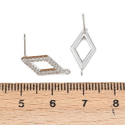 Brass Micro Pave Clear Cubic Zirconia Rhombus Stud Earring Findings KK-Z133-02P-03-1