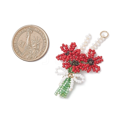 3D Glass Seed Beaded Bouquet with Bowknot Pendants PALLOY-MZ01153-03-1