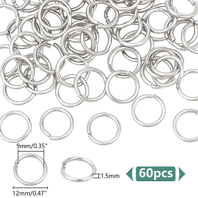 60Pcs Tarnish Resistant 304 Stainless Steel Open Jump Rings STAS-LP0001-39P-08-1