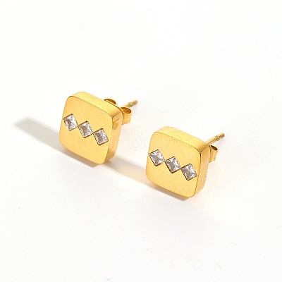 304 Stainless Steel & Clear Cubic Zirconia Stud Earrings WGB6216-01-1