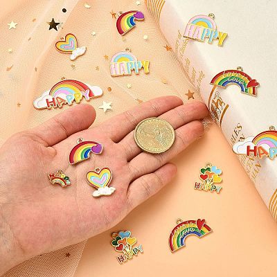 14Pcs 7 Styles Zinc Alloy Enamel Pendants ENAM-CJ0002-70-1