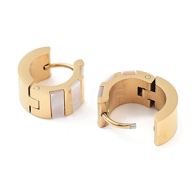 Ion Plating(IP) 304 Stainless Steel & Natural Shell Huggie Hoop Earrings EJEW-C096-21G-1