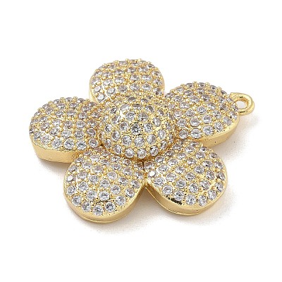 Rack Plating Brass Micro Pave Clear Cubic Zirconia Pendants KK-G515-63G-02-1