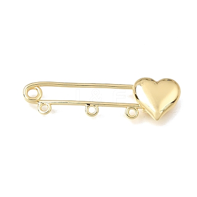 Heart Brass Safety Pins Brooch Findings KK-E802-40B-G-1
