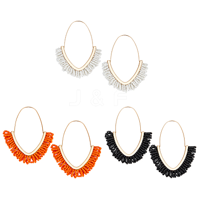 3 Pairs 3 Colors Glass Seed Woven Beads Hoop Earrings EJEW-AN0003-74-1