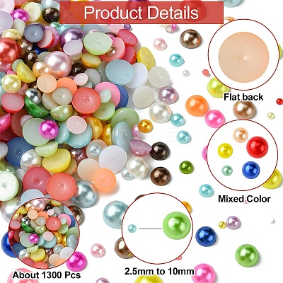 1298Pcs 5 Styles ABS Plastic Imitation Pearl Cabochons SACR-YW0001-66-1