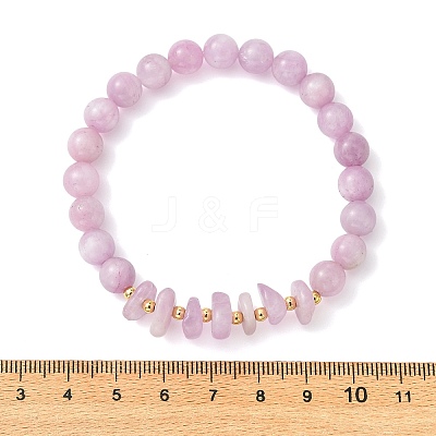 Natural Kunzite & Brass Stretch Beaded Bracelets for Women BJEW-JB14003-1