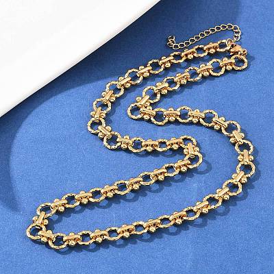 8MM 304 Stainless Steel Textured Ring Link Chain Necklaces NJEW-Z105-04G-01-1