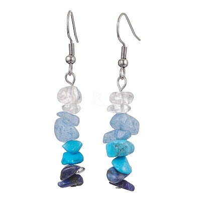 Natural Mixed Stone & Synthetic Turquoise Dangle Earrings EJEW-JE06030-1