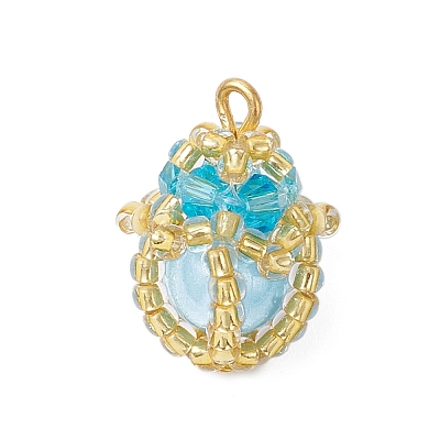 Luminous Handmade Glass Seed Beaded Teardrop Pendants PALLOY-MZ00962-05-1
