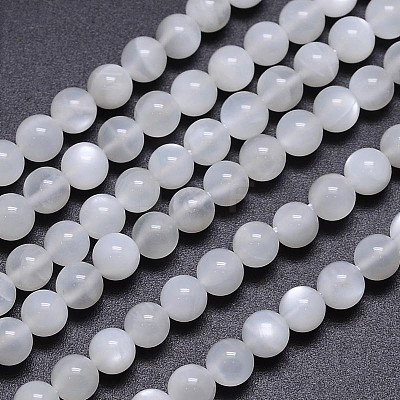 Natural White Moonstone Round Bead Strands G-M262-5mm-04-1