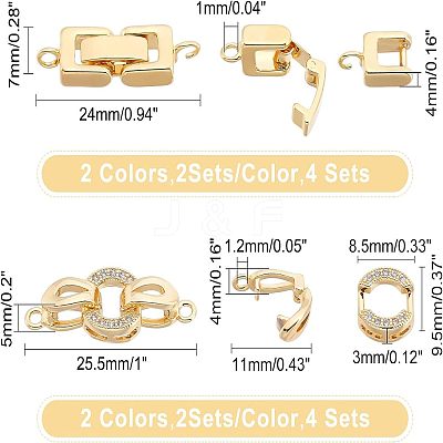8 Sets 2 Style Brass Fold Over Clasps KK-FH0002-20-1