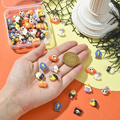 60Pcs 10 Styles Halloween Theme Opaque Resin Decoden Cabochons CRES-CJ0001-69-1