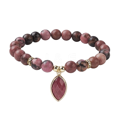 Natural Rhodonite Stretch Bracelets BJEW-JB10092-05-1