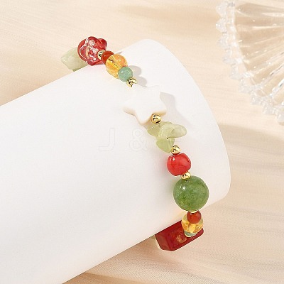 Christmas Gemstone and Natural Pearl Beaded Bracelets for Women BJEW-TA00769-1