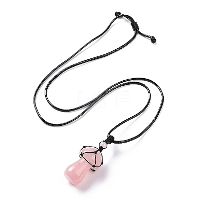 Natural Rose Quartz Mushroom Pendant Necklace NJEW-E065-01D-1