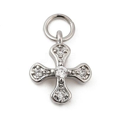 Brass Micro Pave Cubic Zirconia Tiny Cross Charms ZIRC-G128-04P-1-1