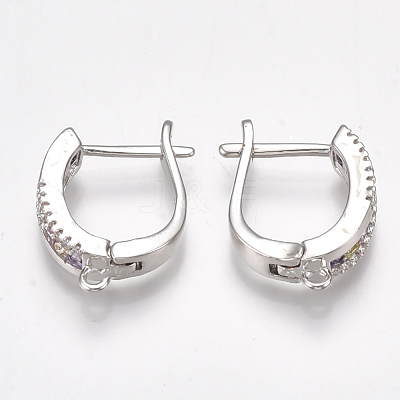 Brass Micro Pave Cubic Zirconia Hoop Earring Findings with Latch Back Closure EJEW-S201-105-1
