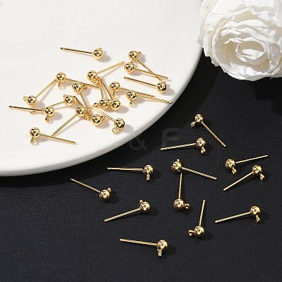 SHEGRACE Brass Round Ball Stud Earring Findings XGR0051G-39G-A-1