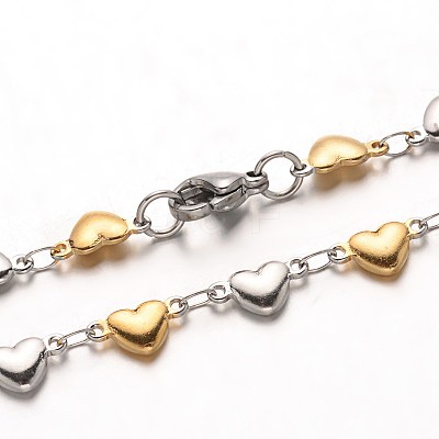 304 Stainless Steel Heart Link Bracelets X-BJEW-M121-03GP-1